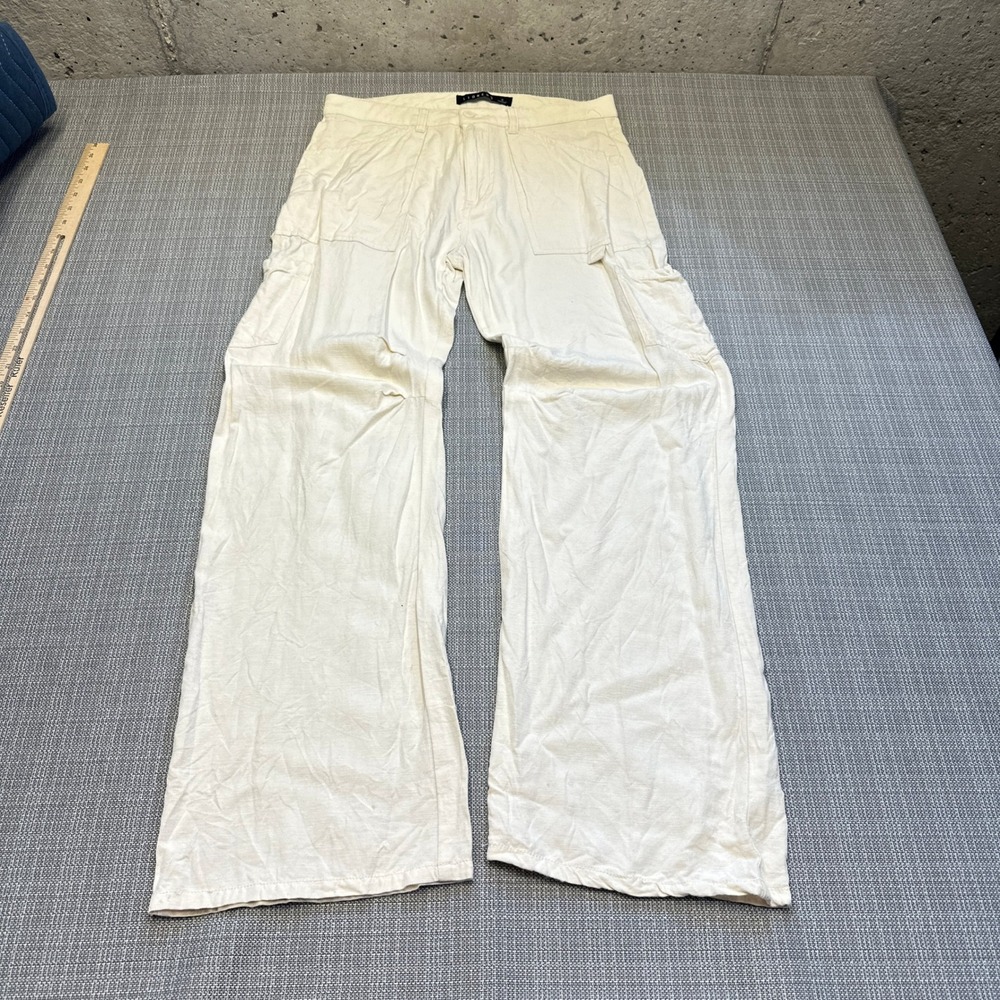 Lioness Cream Linen Blend Cargo Pants Small Wide Leg Utility Indie Oversize *